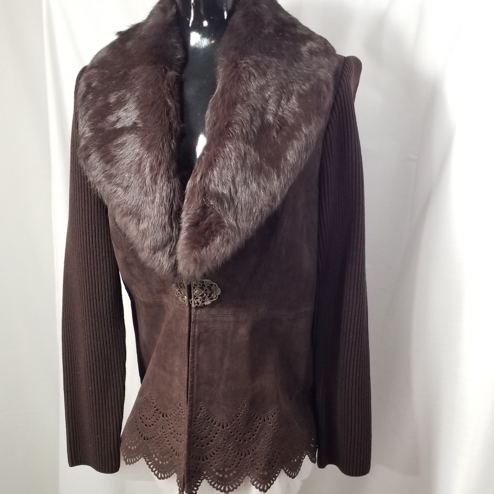 Nygard Vintage Suede & Faux Fur Sweater Jacket